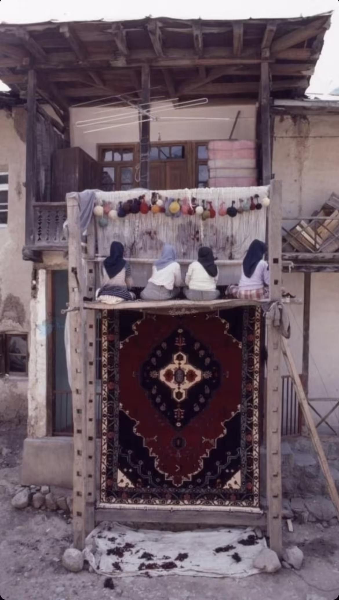 Handmade rugs on loom,